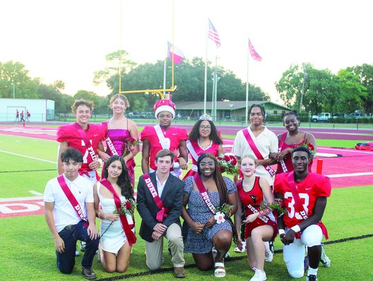 The Homecoming court in the back row from left to right are Jackson Hancock, Ivy Mueller, Ty’Vone Whitehead, Jayda Ramirez, Trinity Thompson and Ja’Leighia Wilson. In the front row is Ian Ruvalcaba, Chelsea Vasquez, Will Fitzgerald, Andreanna Shropshi