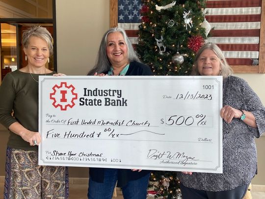 INDUSTRY STATE BANK DONATES TO FIRST UNITED METHODIST CHURCH