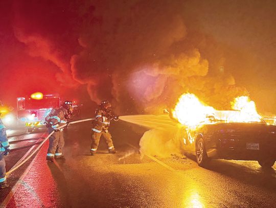 Vehicle erupts in flames