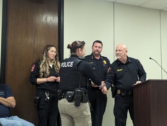 Officer Robin Allen received the Life-Saver award from Chief Mark Jameson following her actions to save an overdose victim. Citizen | Trenton Whiting