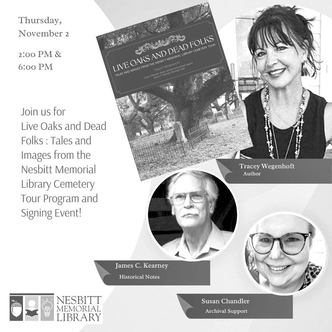 ‘Live Oaks and Dead Folks’ author talk and book signing event Nov. 7
