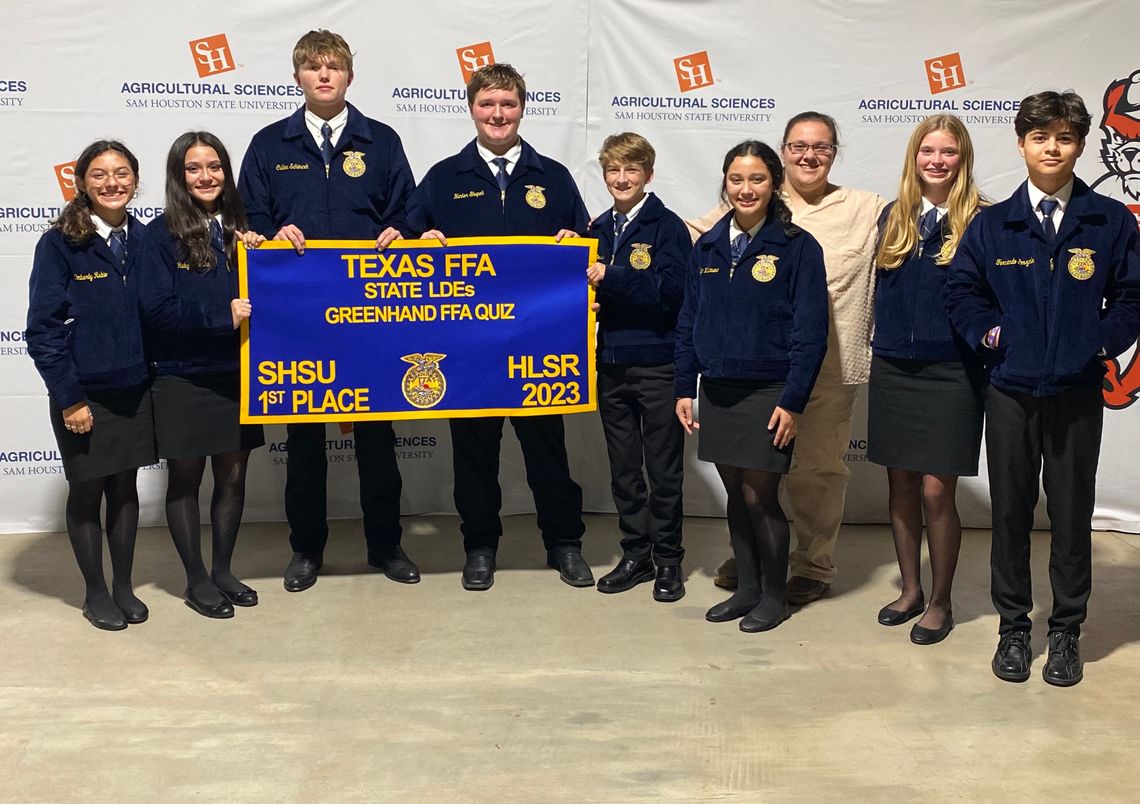 Greenhand Quiz L to R: Kim Rubio, Ruby Alamilla, Cullen Schimcek, Hunter Shupak, Collin Morrison, Ashlyn Villanueva, Amanda Spacek (Advisor), Madelyn Rerich, and Fernando Gonzalez Courtesy photos