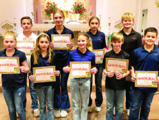 Fifth grade honors: (front row) Abigail Fuller, Charley McBride, Abigail Wolters, Matthias Walla, Taylor Radley, (back row) Charlie Barten, Saige Gerik, Josie Hauerland and Wyatt Pool. Not pictured: Ellie Beauchamp