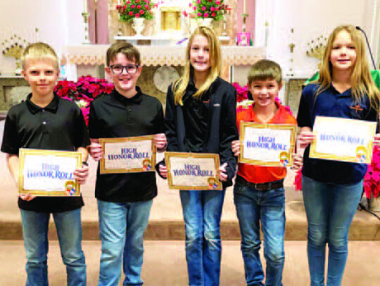 Fifth grade high honors: Kaden Glueck, Owen Henneke, Isabella Lowe, Mitchell Smith and Keaton Watkins