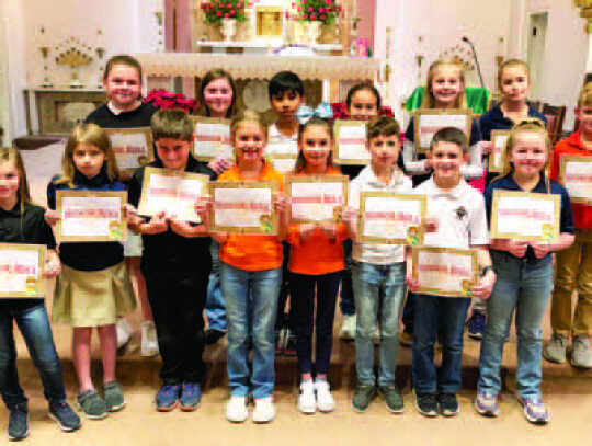 Third grade honors: (front row) Taitlyn Beauchamp, Catheryn Besch, Jase Brownlow, Anslee Busselman, Kate Crosby, Jude Heffley, Hayes Lively, Kimber Nelson, (back row) Lily Barten, Josey Crow, Samuel Gonzales, Genesis Trujillo, Khloe Warschak, Kendal Winke