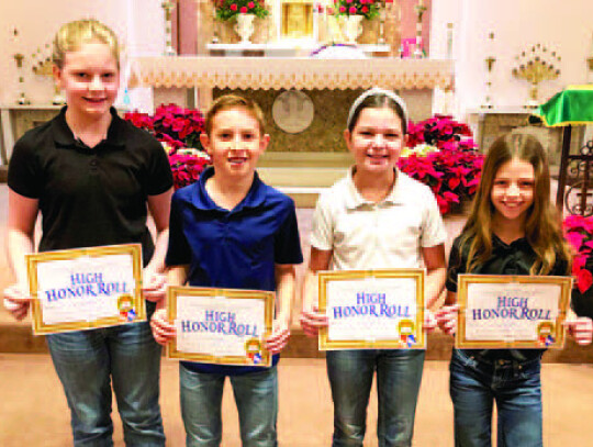 Fourth grade high honors: Harper Kramr, Will Glueck, Natalie Glueck, Emma Fitzgerald. Not pictured: Colson Glueck, Kathryn Newman and and Brynn Pilat