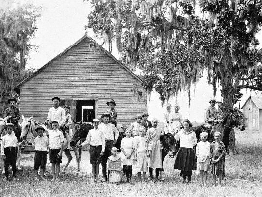 Zimmerscheidt School 1896-1897; Front row - Olivia George, Agnes Zeiner, Elo Volgelsang, Arthur Mewis, Henry Krause, unidentifed, Mr Nockerman (teacher); Middle row - Etta Krause, unidentified, Johanna Georg, Laura Leyendecker,