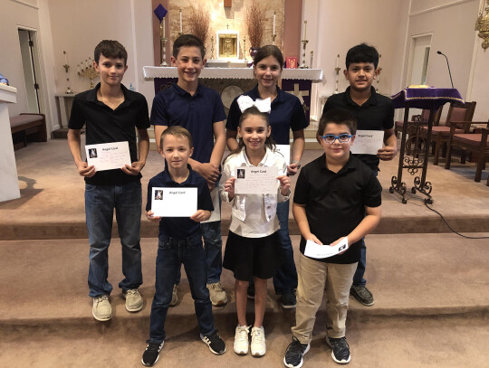    Angel Award Recipients last week were: (front row) Beau Neal, Kate Crosby, Hudson Henneke, (back row) John Foster, Deacon Barten, Emma Beauchamp, and Damian Alonso. 