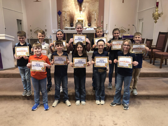 Fourth grade Honors and High Honors: (front row) Landry Venghaus (HH), Colson Glueck (HH), Emma Fitzgerald (HH), Brynn Pilat (HH), Devyn Krc (H), (back row) Carson Crosby (H), John Neal (H), Natalie Glueck (HH), Harper Kramr (HH), Jace Tribe (H), Charley Pavlicek (H) and Cormac Barten (H)....