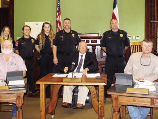 The court approved a proclamation read by Judge Ty Prause recognizing May 21-27 as Emergency Medical Services Week in Colorado County. EMS members from left – Georgia Hubbard, Cliff Johnson, Marti Ingvardsen, Michael Furrh and Steven Silver. Citizen | S