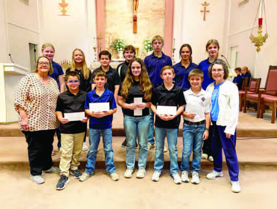 SAS Catholic Daughter Contest Winners are (first row) Hudson Henneke, Colson Glueck, Aubrey Muzny, Will Glueck, Mitchell Smith, (second row) Harper Kramr, Keaton Watkins, Taylor Radley, Sidney Newman, Cole Tribe, Kate Lanham, and Logan Glueck. The awards 