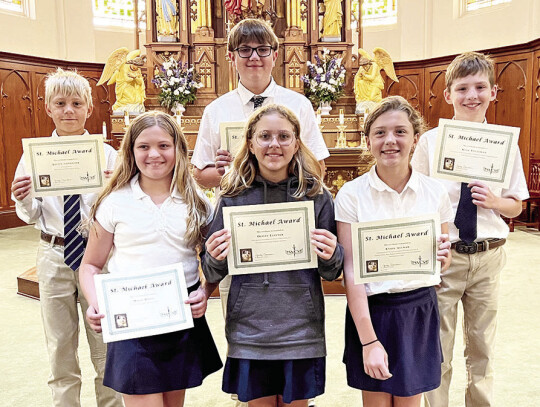 Fifth grade (front)-Macie Davis, Olivia Elstner, Andie Melnar, (back) Justin Ohnheiser, Gage Kainer, and Kole Fogleman.