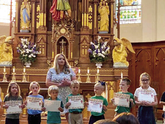 Kindergarten class - Avery Bittner, Ethan Divin, Kylen Grohmann, Hallie Helmcamp, Claire Grohmann, Henry Janecka, Luke Janecka, Elyse Muras, Holton Pesak, Cora Prichard-Jones, Will Prihoda, Jentry Schimcek, and Branson Ulrich.