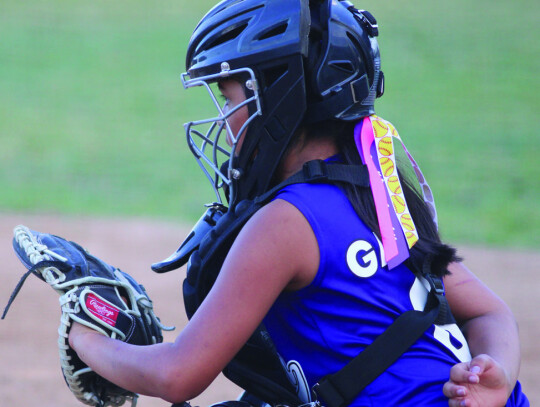 Baylie Garcia holds down the catcher spot for the Weimar All-Stars.