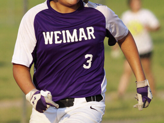 Bryce Christen rounds the bases for Weimar.