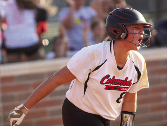 McKenna Eden showed her excitement after running home the tying run in game one.