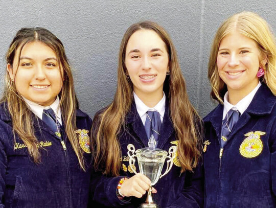 The State-winning Food Science Team from left to right is Kassandra Rubio, Erica Billeck, Zowie Lee (missing Hannah Hillje).