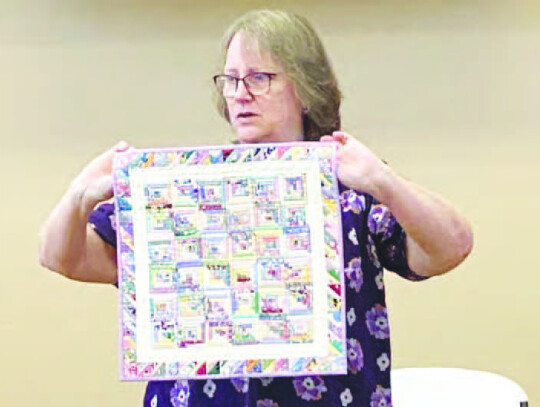 In these three photos, Colorado Valley Quilt Guild member Kristi Asbill during a recent presentation showed listeners a lap quilt, her storage kit and a miniature quilt. Courtesy photos