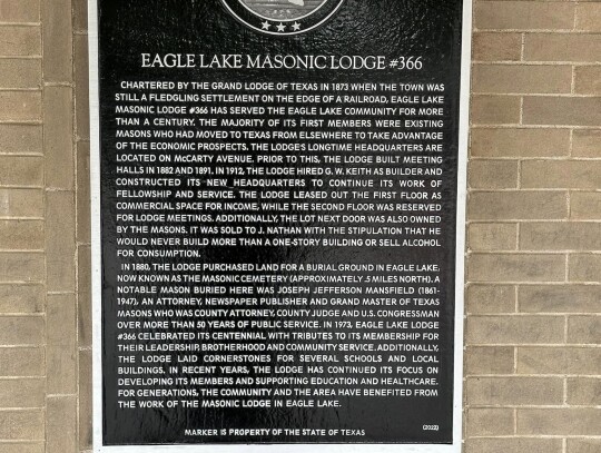 The Eagle Lake Mason Lodge received a marker with a brief description of their history as part of their historic dedication.