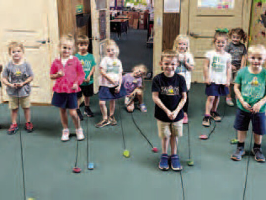 Prek-4 Students made pet rocks for the Letter R. The students from left are Ryder Hatfield, Brady Vanicek, Kori Janecka, Owen Hubenek, Evlynn Ulrich, Charlotte Wick, Owen Scardino, Palmer Janecka, Brooklyn True, Kaden Grohmann, Elisabeth Forrest and teach