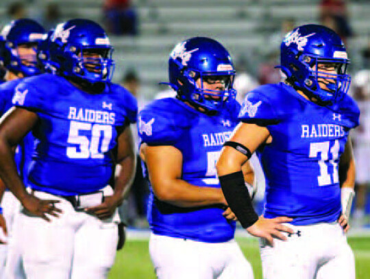 The Raiders are 1-3 in the district with just a few more district games to go. Pictured from left is Deveron Bennett, Angel Gonzalez and Gavin Tate.