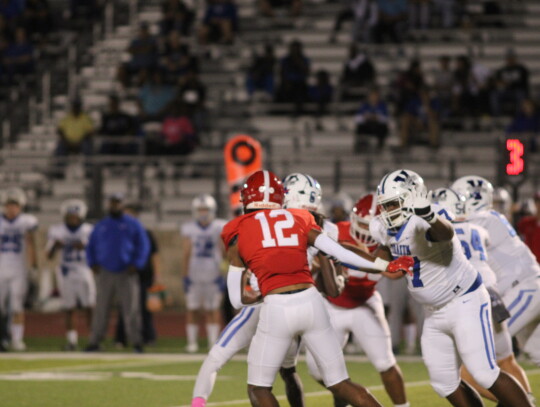 Junior defensive lineman Anthony Shorter sheds a block before securing a sack for the Cardinals.