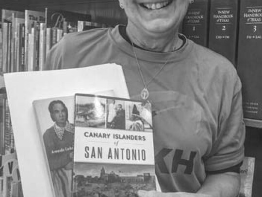 Hill- St. Anthony Librarian Joan Hill received two books on the Canary Islanders’ influence in Texas for the St. Anthony library.