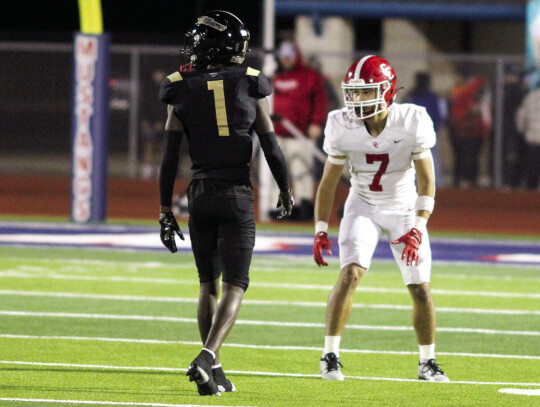 Senior wide receiver Jackson Hancock lining up before the ball is snapped. Citizen | Evan Hale