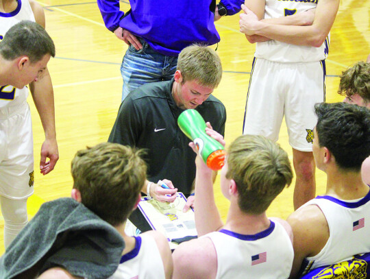 Wildcats head coach Jakob Rehak drawing up a play during a time out. Citizen | Evan Hale