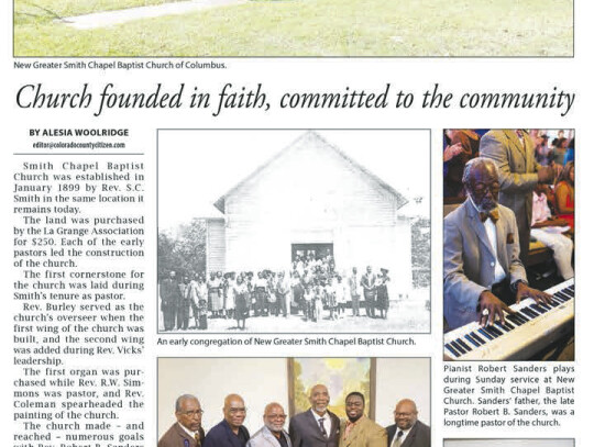 A look back at the New Greater Smith Chapel Baptist Church feature on page 2B of the “Lifting Voices in Unity” section of the Colorado County Citizen from Feb. 23, 2022.