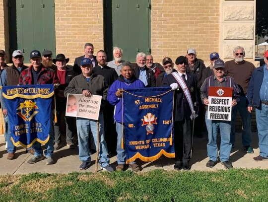 The Knights of Columbus no. 1527 from Weimar were in attendance to support the cause behind the march. Courtesy | Pat Simons