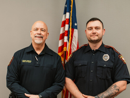 Police Chief Mark Jameson (left) and newly sworn in Jason Ellis. Courtesy photo