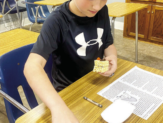 In last week’s STEM program, our Club members were asked to do a sedimentary rock assignment. They learned about different types of sedimentary rocks and used different food items to make their own rocks. (Above) Dakota Lindemann works on her sedimentar