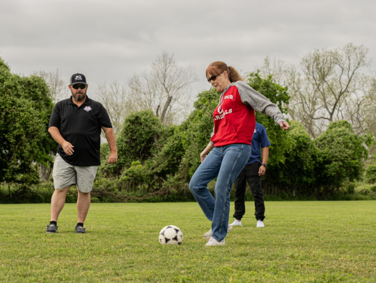 Mayor Lori An Gobert takes the ceremonial first kick. 