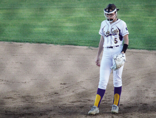 Clarie Pavlu getting ready defensively before the ball gets put in play.